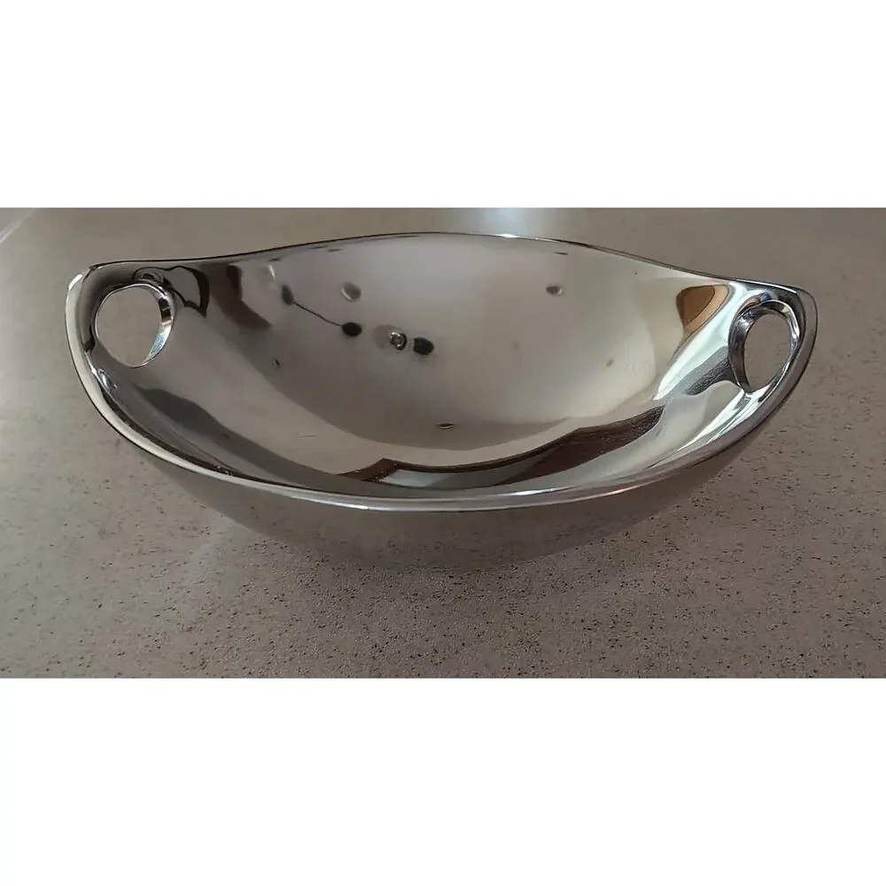 Nambe 613 Metal Serving Bowl Tray 1999 Mid Century Modern Signed Aluminum